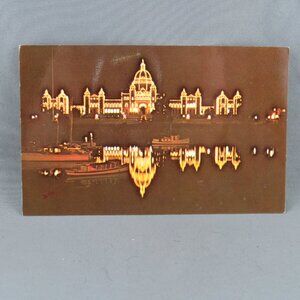 Vintage Postcard - BC Parliament Building at Night - Wright Everytime
